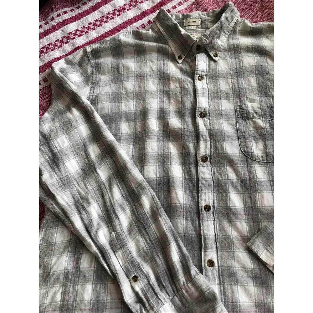 NWOT J. Crew Men’s Brushed Twill Button Down XL White Blue Grey Long Sleeve